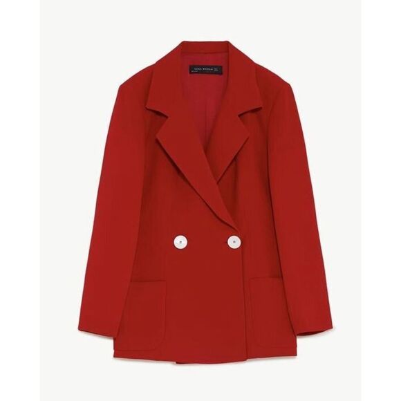 Zara Womens Red Long Sleeve Oversized Double Breasted Blazer Large - Picture 1 of 11